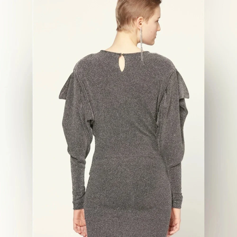 Isabel Marant Waden Stretch Metallic Silver Mini Dress Size 36/US 6 - Picture 5 of 9